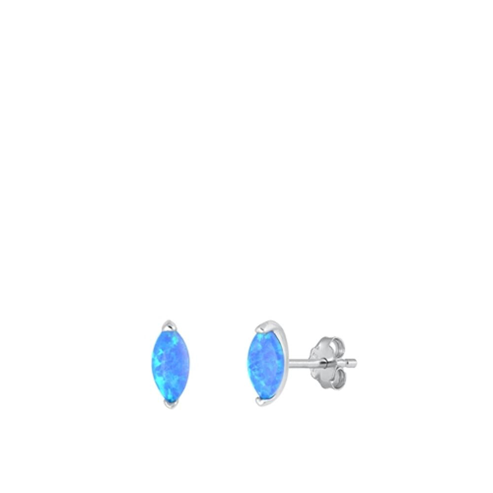 Marquise High Polished Blue Lab Opal Stud Earrings – Sterling Silver