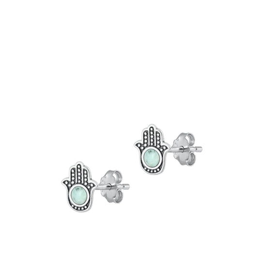 Classic Hamsa High Polished Larimar Earrings – Sterling Silver