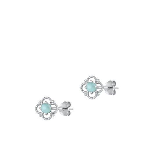 Victorian High Polished Larimar Stud Earrings – Sterling Silver
