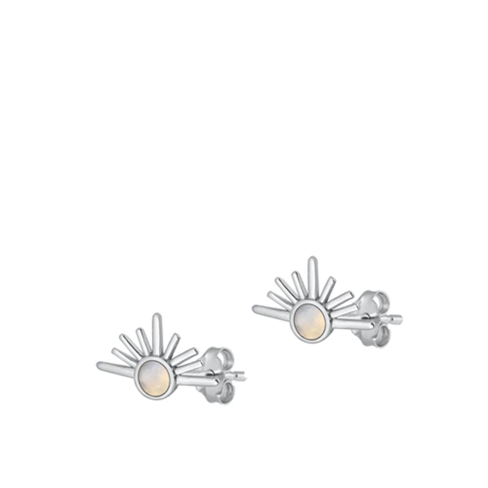 High Polished Sunrise Sunset Moonstone Stud Earrings – Sterling Silver