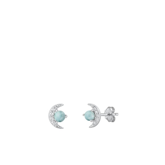 Moon Polished Larimar Stud Earrings – Sterling Silver