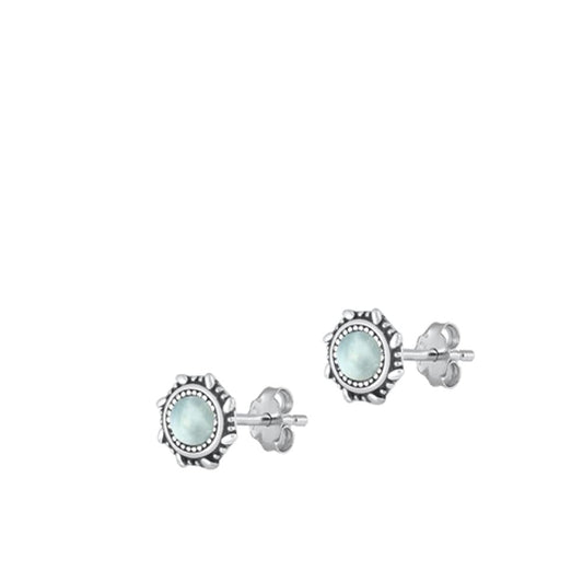 Bali Oxidized Larimar Stud Earrings – Sterling Silver
