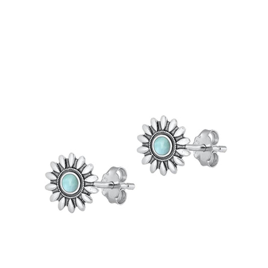 High Polished Flower Larimar Earrings – Sterling Silver