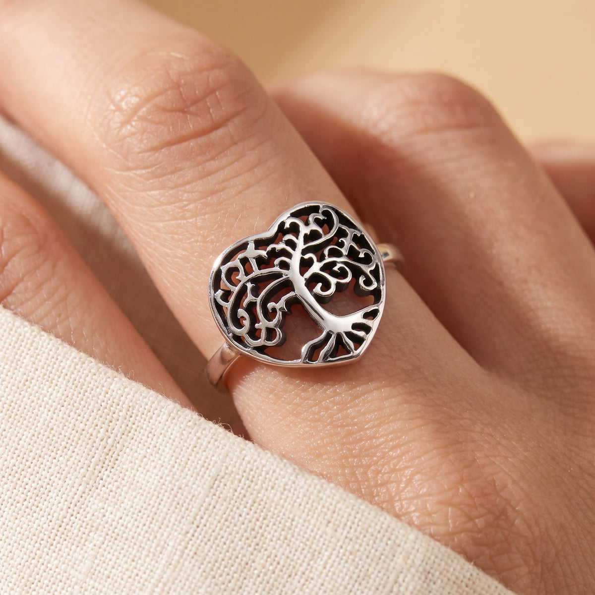 Heart Tree of Life Ring worn