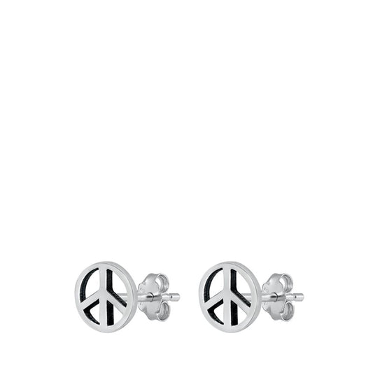 Tiny Peace Sign Hippie Symbol Small Stud Earrings – Sterling Silver