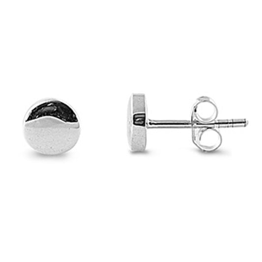 Tiny Round Button Flat Circle High Stud Earrings – Sterling Silver