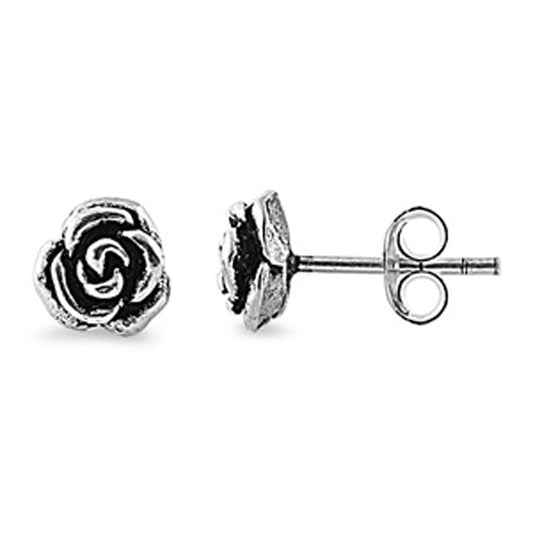 Flower Rose Stud Earrings – Sterling Silver