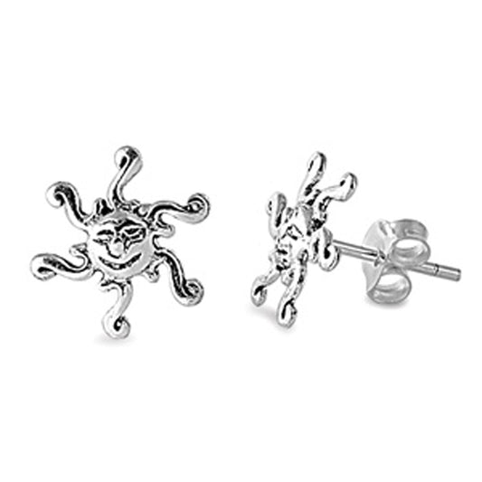 Spiral Sun Happy Face Vintage Style Earrings – Sterling Silver