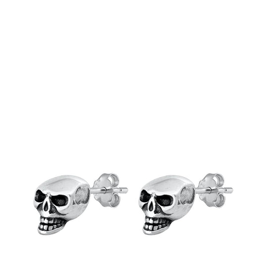 Trendy Biker Gothic Skull Head Push Stud Earrings – Sterling Silver