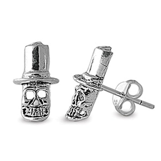 Top Hat Skull Biker Stud Earrings – Sterling Silver