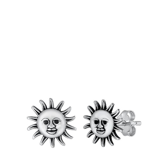 Happy Face Smiling Sun Sunshine Solar Stud Earrings – Sterling Silver