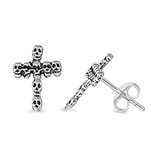Cross Skull Biker Stud Earrings – Sterling Silver