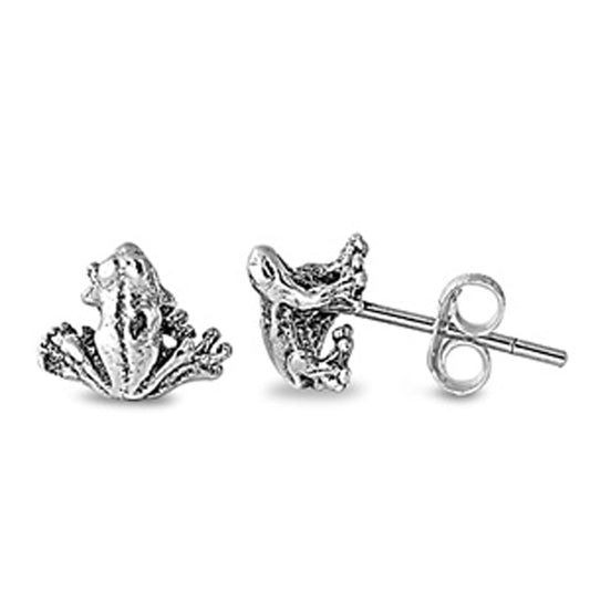 Animal Sitting Toad Detailed Frog Tiny Stud Earrings – Sterling Silver
