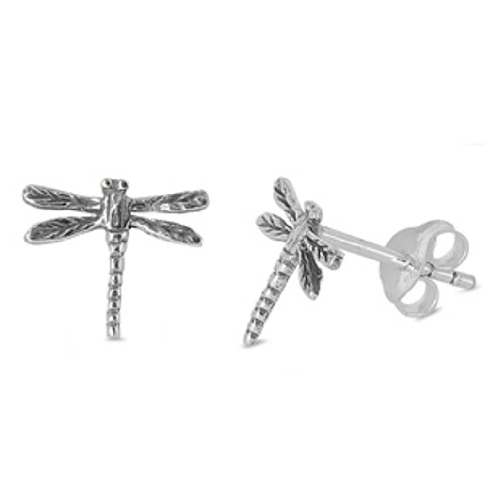 Polished Dragonfly Oxidized Stud Earrings – Sterling Silver