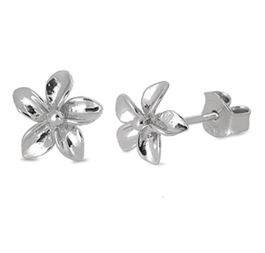 Wispy Plumeria Flower High Polish Nature Stud Earrings – Sterling Silver