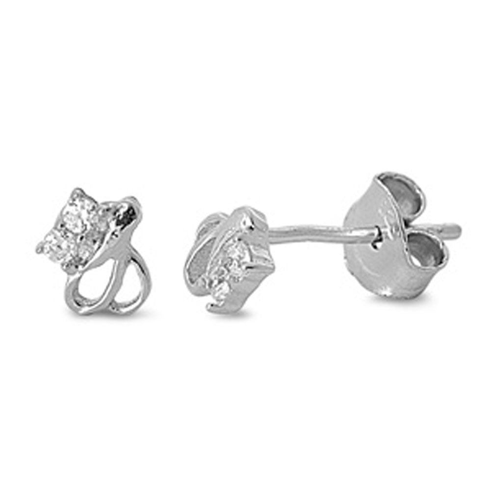 Elegant Filigree Swirl Vintage Style Abstract Clear CZ Earrings – Sterling Silver