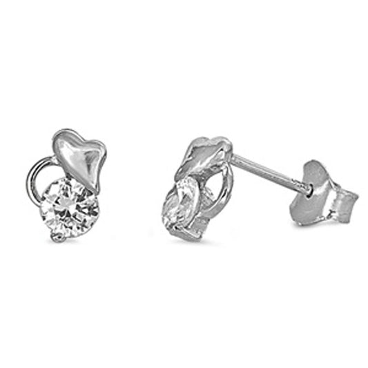 Heart Simulated Clear CZ Stud Earrings – Sterling Silver