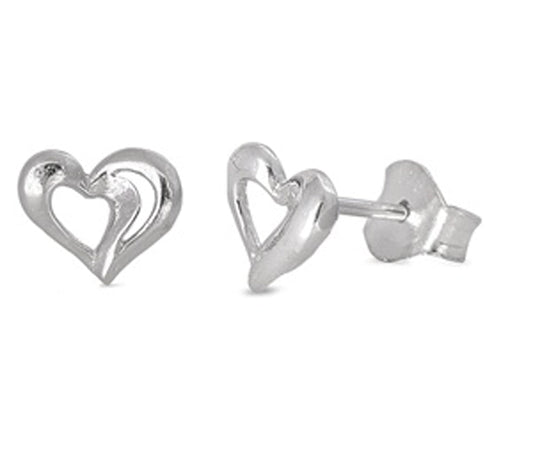 Open Cutout Promise Heart Shiny High Stud Earrings – Sterling Silver