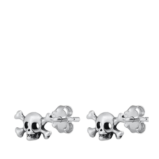 Crossbones Skull Biker Stud Earrings (EP441235) – Sterling Silver