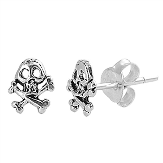 Crossbones Skull Biker Stud Earrings (EP441243) – Sterling Silver