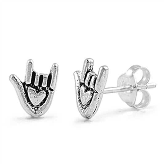 I Love You Hand Sign Language Stud Earrings – Sterling Silver