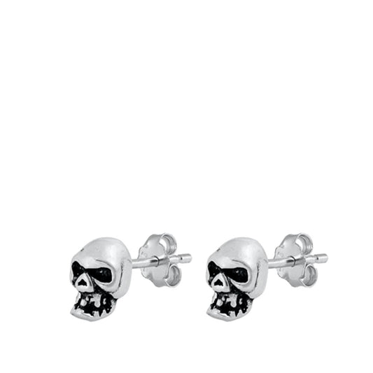 Skeleton Biker Skull Creepy Spooky Scary Stud Earrings – Sterling Silver