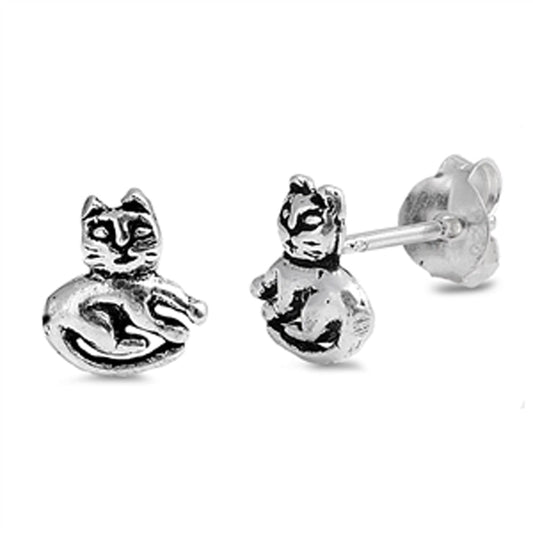 Animal Sitting Cat Small Pet Kitten Stud Earrings – Sterling Silver