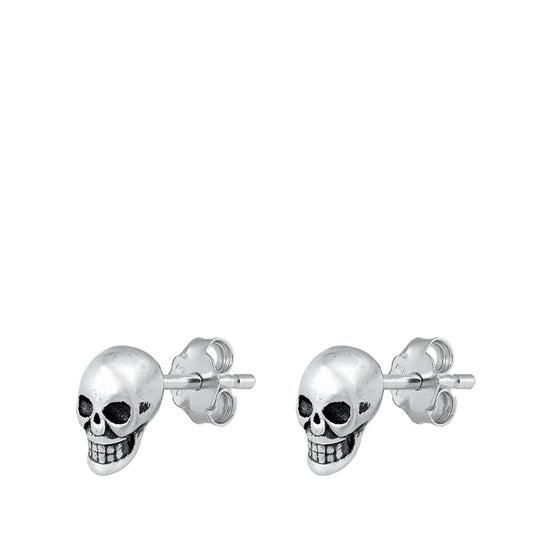 Trendy Oxidized Skull Head Stud Earrings – Sterling Silver