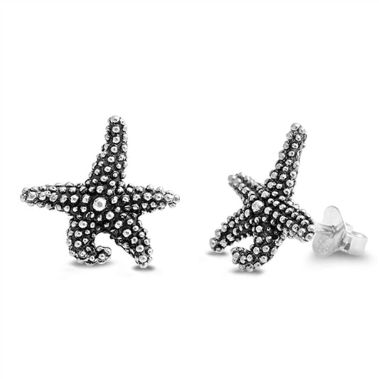 Realistic Animal Textured Starfish Five Point Stud Earrings – Sterling Silver
