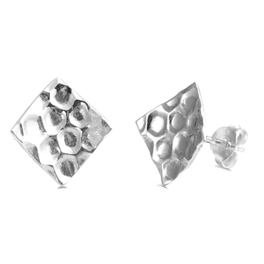 Honeycomb Textured Square Curved Modern High Stud Earrings – Sterling Silver