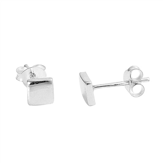 Simple Flat Square High Polish Tiny Stud Earrings – Sterling Silver