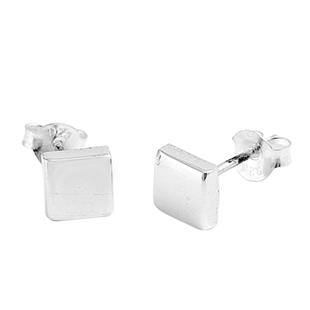 High Polish Tiny Flat Square Simple Stud Earrings – Sterling Silver