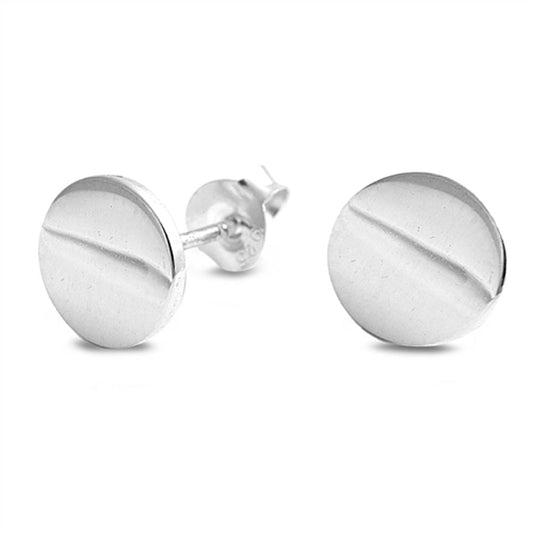 Flat Circle Round Plain Classic Stud Earrings – Sterling Silver