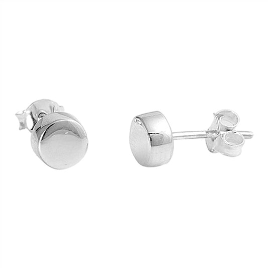 Circle Small High Polish Cylinder Round Stud Earrings – Sterling Silver