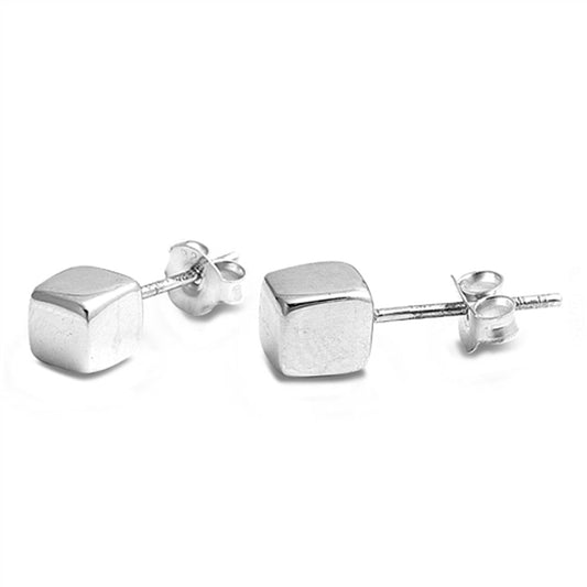Square Box Tiny Cube Classic Small Stud Earrings – Sterling Silver