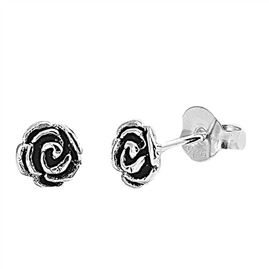 Tiny Vintage Rose Flower Garden Plant Earrings – Sterling Silver