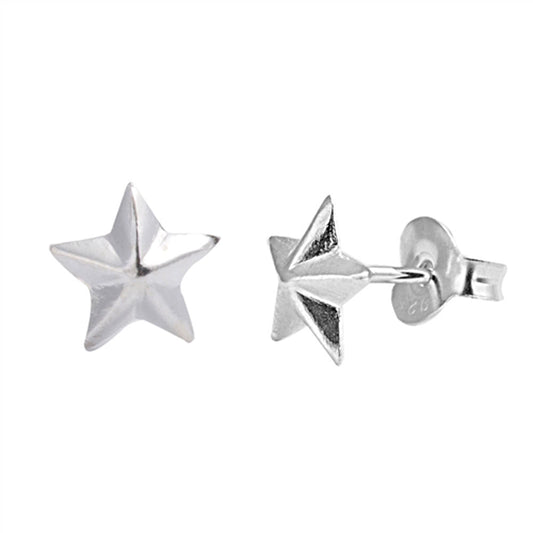 High Polish Star Geometric Simple Shape Stud Earrings – Sterling Silver