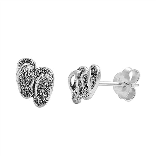 Thong Sandal Textured Flip Flop Shoes Stud Earrings – Sterling Silver
