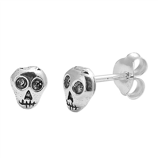 Skeleton Sugar Skull Spooky Creepy Dia Stud Earrings – Sterling Silver