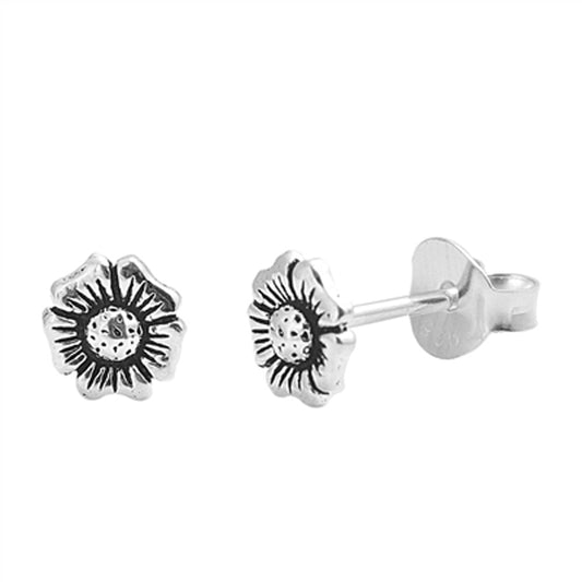 Nature Tiny Plumeria Flower Oxidized Petal Stud Earrings – Sterling Silver