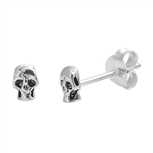 Skeleton Biker Skull Spooky Scary Dia Stud Earrings – Sterling Silver