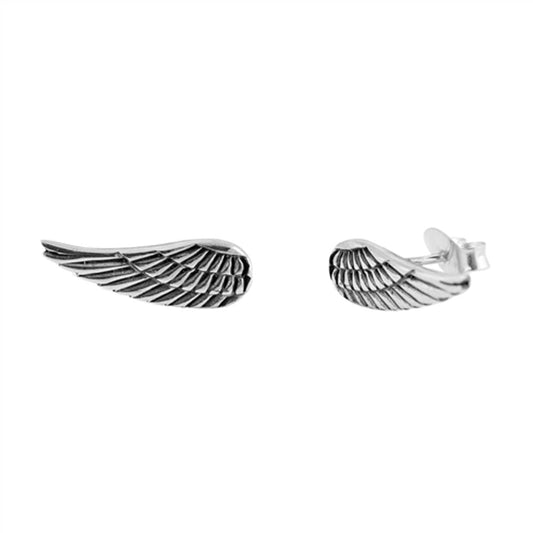 Angel Wing Feather Faith Christian Oxidized Stud Earrings – Sterling Silver