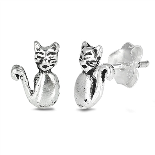 Cat Tail Swirl Animal Pet Kitten Earrings – Sterling Silver