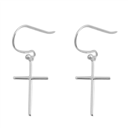 Slim Minimalist Cross Simple Polish Classic Earrings – Sterling Silver