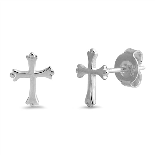 Flower Bud Cross High Polish Simple Earrings – Sterling Silver