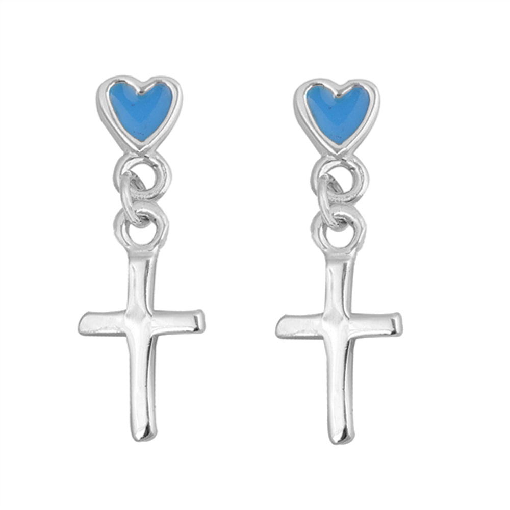 Faith High Polish Cross Heart Love Earrings – Sterling Silver