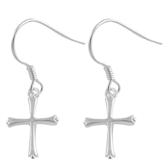 High Polish Cross Classic Simple Traditional Earrings – Sterling Silver