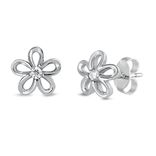 Retro Flower Outline Garden Stud Earrings – Sterling Silver