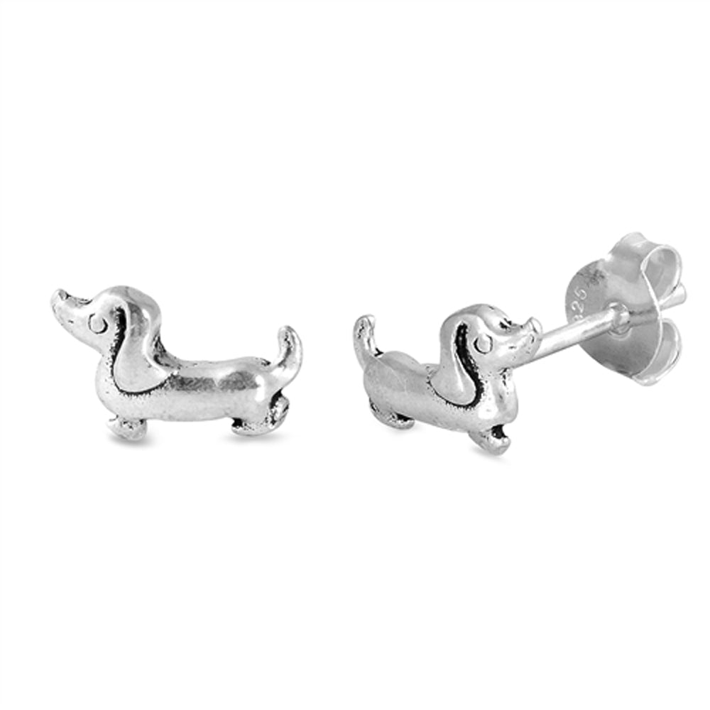 Dachshund Pet Dog Puppy Oxidized Stud Earrings – Sterling Silver