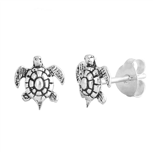 Turtle Ocean Beach Shell Animal Oxidized Earrings – Sterling Silver